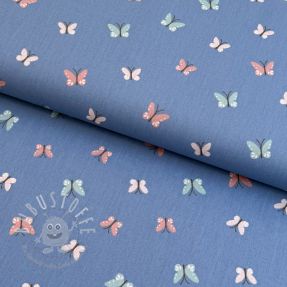 Baumwollstoff Birds and butterflies blue ORGANIC