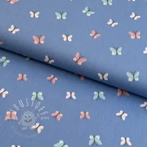 Baumwollstoff Birds and butterflies blue ORGANIC