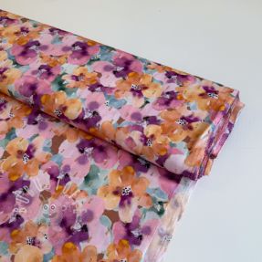 Viskosestoff LUREX Flowers purple orange digital print