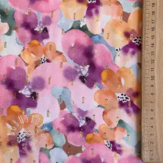 Viskosestoff LUREX Flowers purple orange digital print