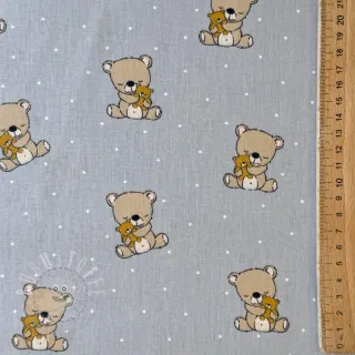 Baumwollstoff Sweet bear light grey ORGANIC