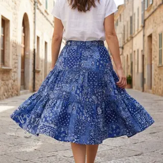 Baumwollstoff Farwest bleu