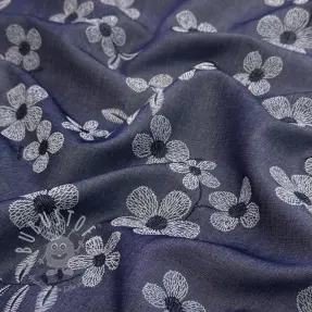 Baumwollstoff JEANS Chambre LUXURY JACQUARD Flowers dark blue