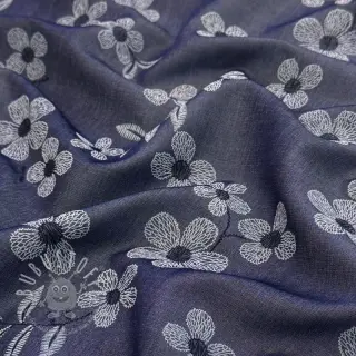 Baumwollstoff JEANS Chambre LUXURY JACQUARD Flowers dark blue