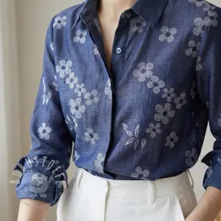 Baumwollstoff JEANS Chambre LUXURY JACQUARD Flowers dark blue