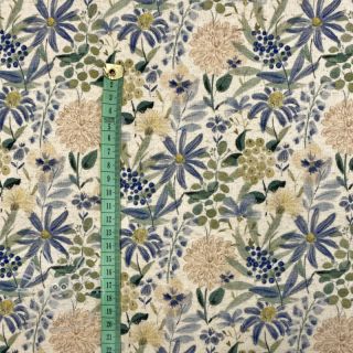Jersey Baumwoll-Leinen Flowers ecru blue digital print