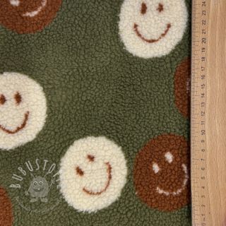 Mantelstoff TEDDY JACQUARD Happy faces green