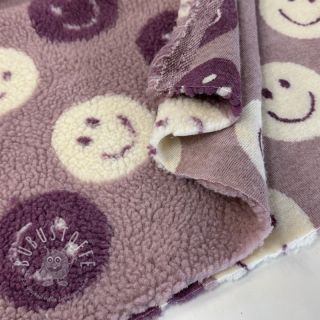 Mantelstoff TEDDY JACQUARD Happy faces mauve