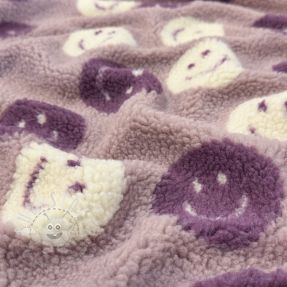 Mantelstoff TEDDY JACQUARD Happy faces mauve