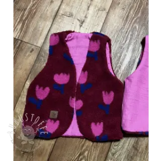 Mantelstoff TEDDY JACQUARD Tulips dark red