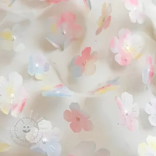 Feintüll RETRO Flowers light blue