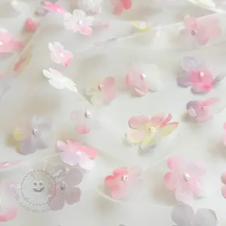 Feintüll RETRO Flowers light pink