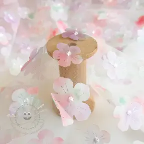 Tyl na TUTU RETRO Flowers lavender