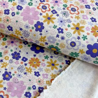 Sweat kuschel Glitter flowers ecru melange