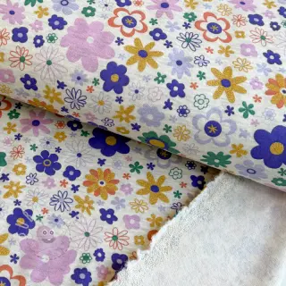 Sweat kuschel Glitter flowers ecru melange