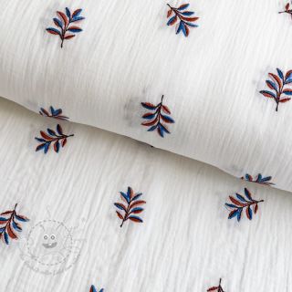 Double gauze/musselin EMBROIDERY Leaves white