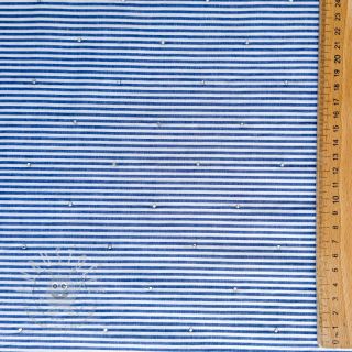 Baumwollstoff YARN DYED Stripes with studs blue