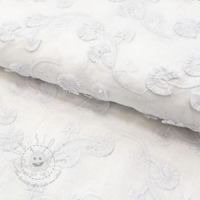 Baumwollstoff VOILE EMBROIDERY Flowers with stem white