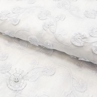 Baumwollstoff VOILE EMBROIDERY Flowers with stem white