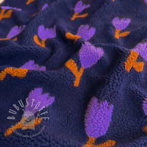 Mantelstoff TEDDY JACQUARD Tulips navy