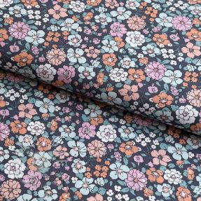 Baumwollstoff Flowers navy ORGANIC