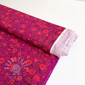 Viskosestoff POPLIN STRETCH Flowers fuchsia digital print