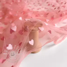 Tyl na TUTU Flock shiny hearts old pink