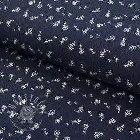 JEANS STRETCH Small retro flowers dark blue