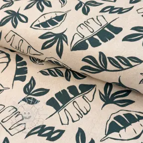 Dekostoff Linenlook Leaves dark petrol
