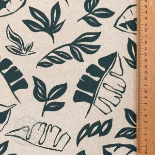 Dekostoff Linenlook Leaves dark petrol