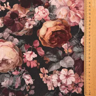 Dekostoff SLUB Bouquet burgundy digital print