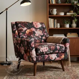 Dekostoff SLUB Bouquet burgundy digital print