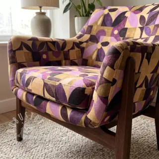 Dekostoff SLUB Abstract flowie aubergine digital print