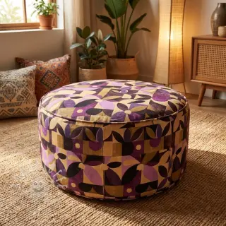 Dekostoff SLUB Abstract flowie aubergine digital print