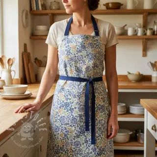 Dekostoff Linenlook Blue roses digital print