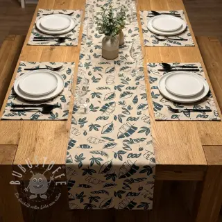 Dekostoff Linenlook Leaves dark petrol