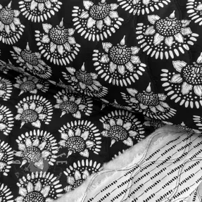 Baumwollstoff VOILE STEPPED Bouquet flowers balck digital print