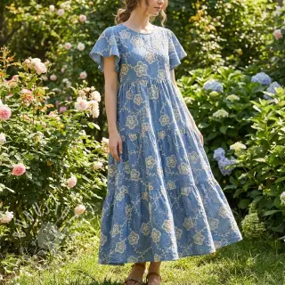 Baumwollstoff JEANS EMBROIDERY Flora design D