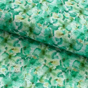 Baumwollstoff EMBROIDERY Viola green digital print