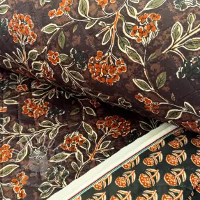 Samt VELVET QUILT Flowers leaves dark brown