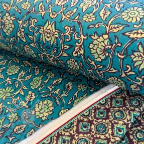 Samt VELVET QUILT Flowers abstract petrol