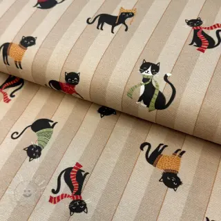 Dekostoff premium Cat frost friends taupe digital print