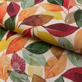 Dekostoff Linenlook Falling leaf dance digital print