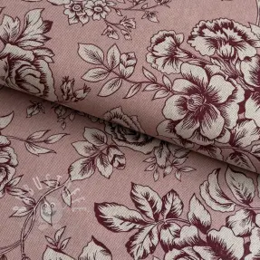 Dekostoff Linenlook Elegant rose bloom wine