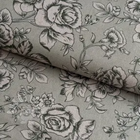 Dekostoff Linenlook Elegant rose bloom army