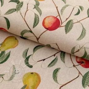 Dekostoff Linenlook Apple pear branch digital print
