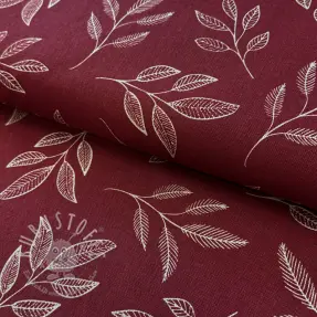 Dekostoff Linenlook Elegant leaf branch wine