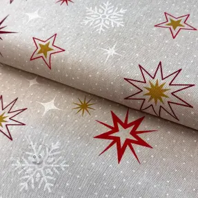 Dekostoff Linenlook Magic star red gold