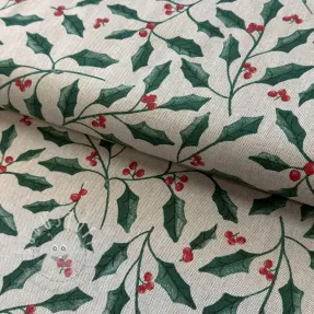 Dekostoff Linenlook Holly branch Xmas