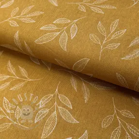 Dekostoff Linenlook Elegant leaf branch yellow